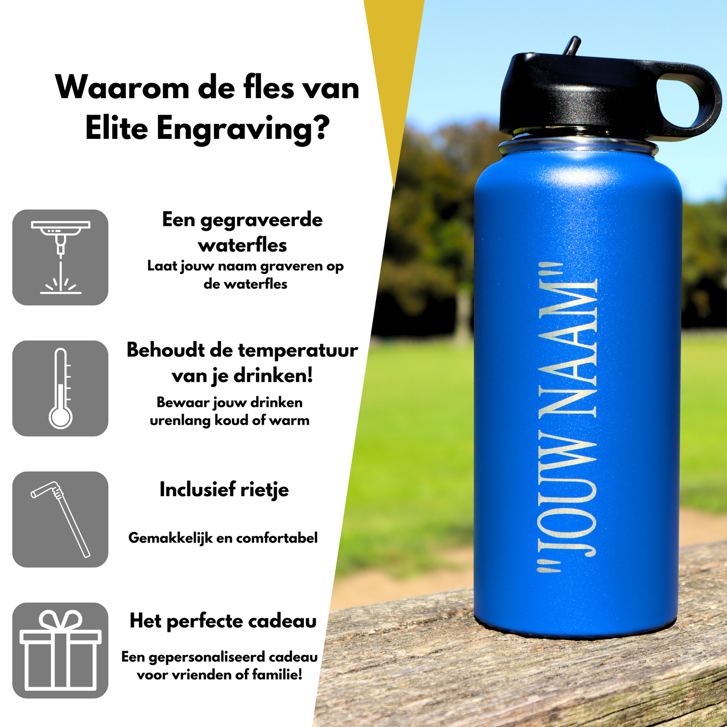 Water Bottle Blue 1L - With Straw