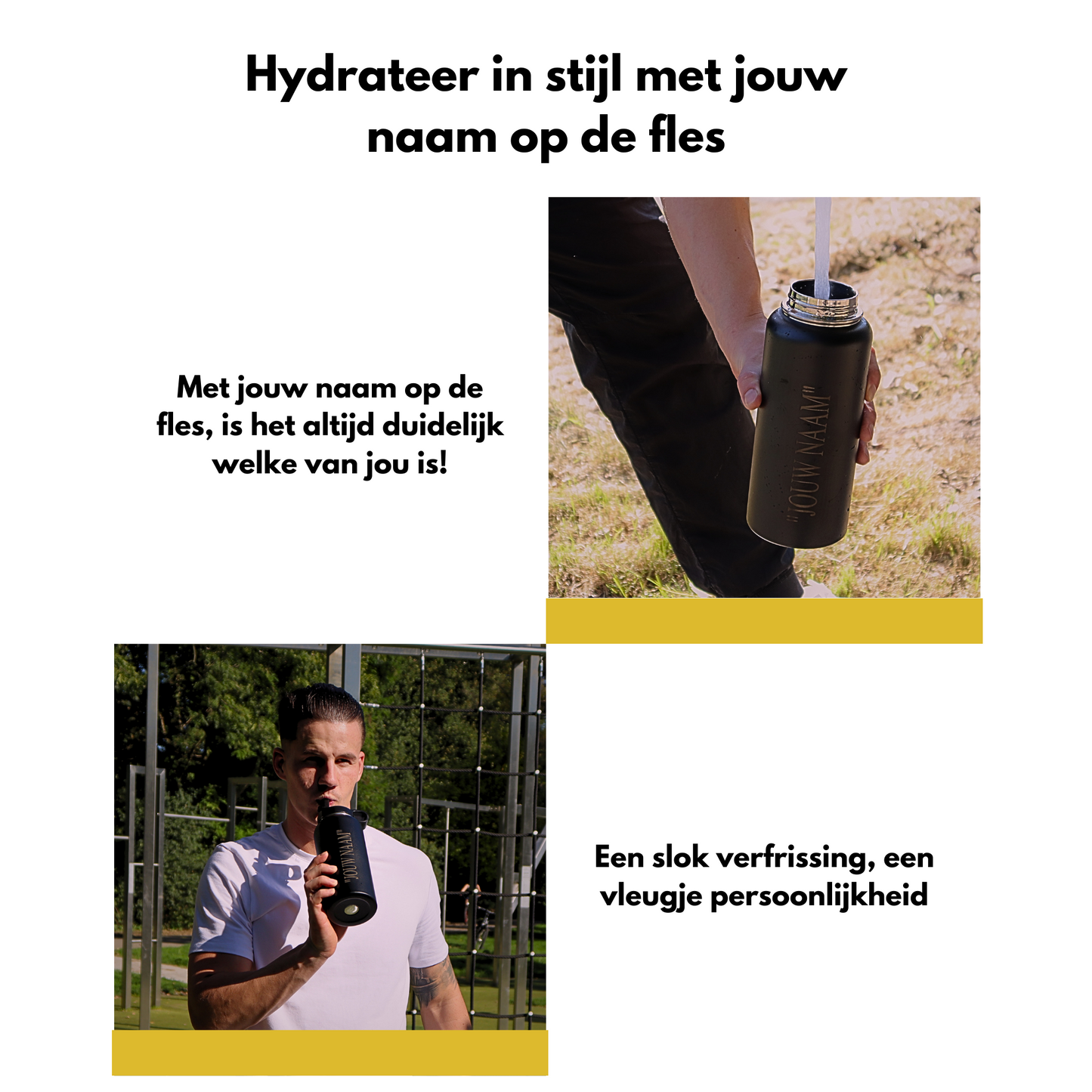 Water Bottle Black 1L - With Straw