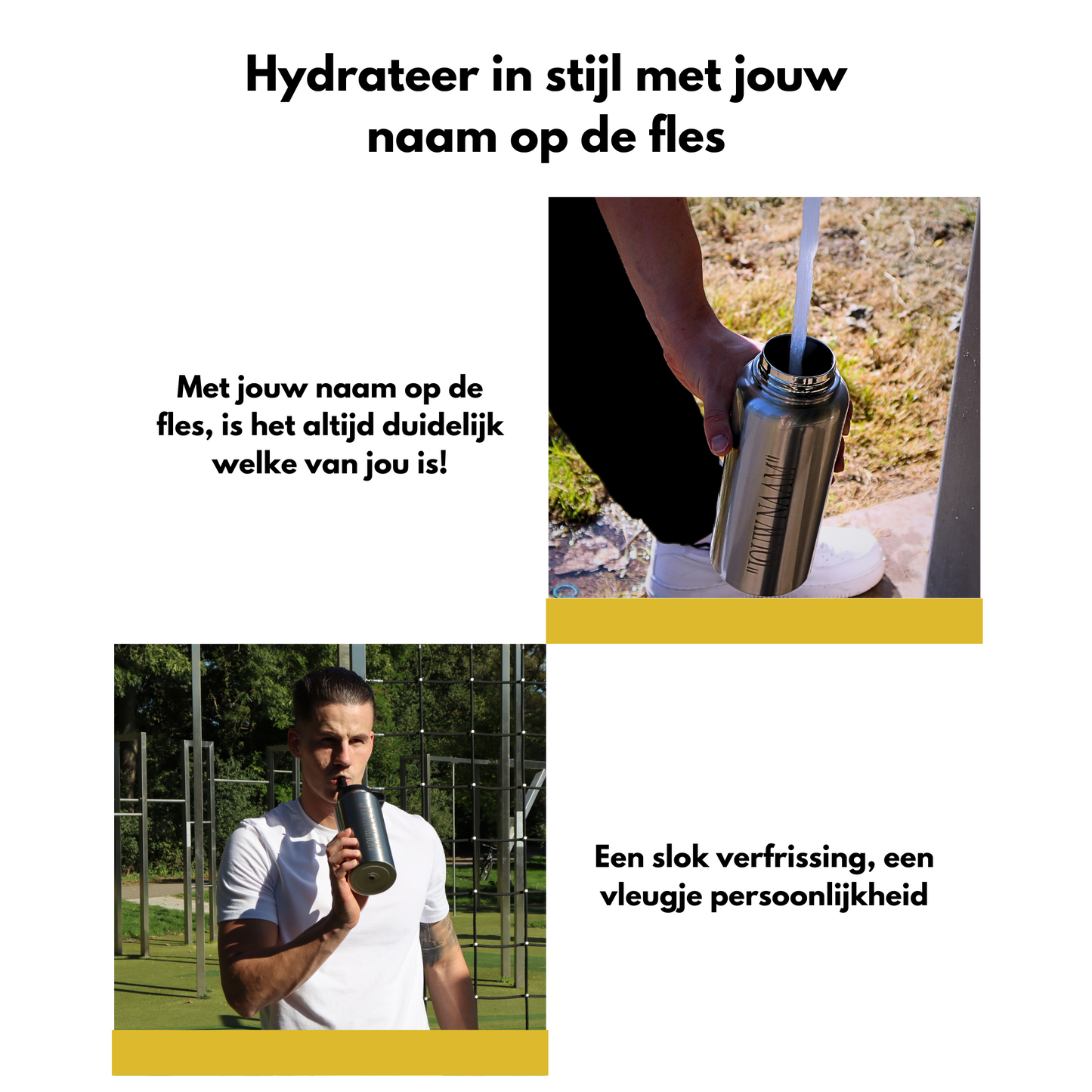 Waterfles Zilver 1L - Met Rietje