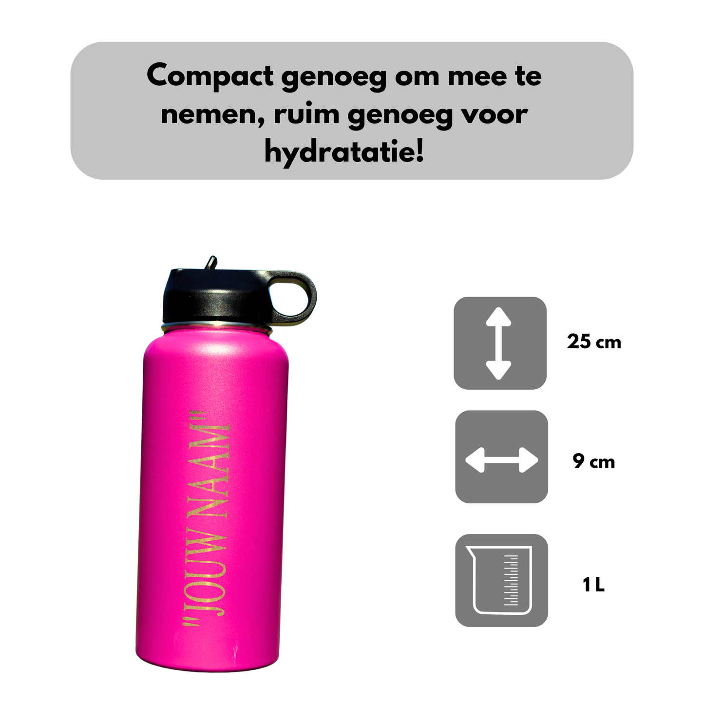 Water Bottle Pink 1L - With Straw