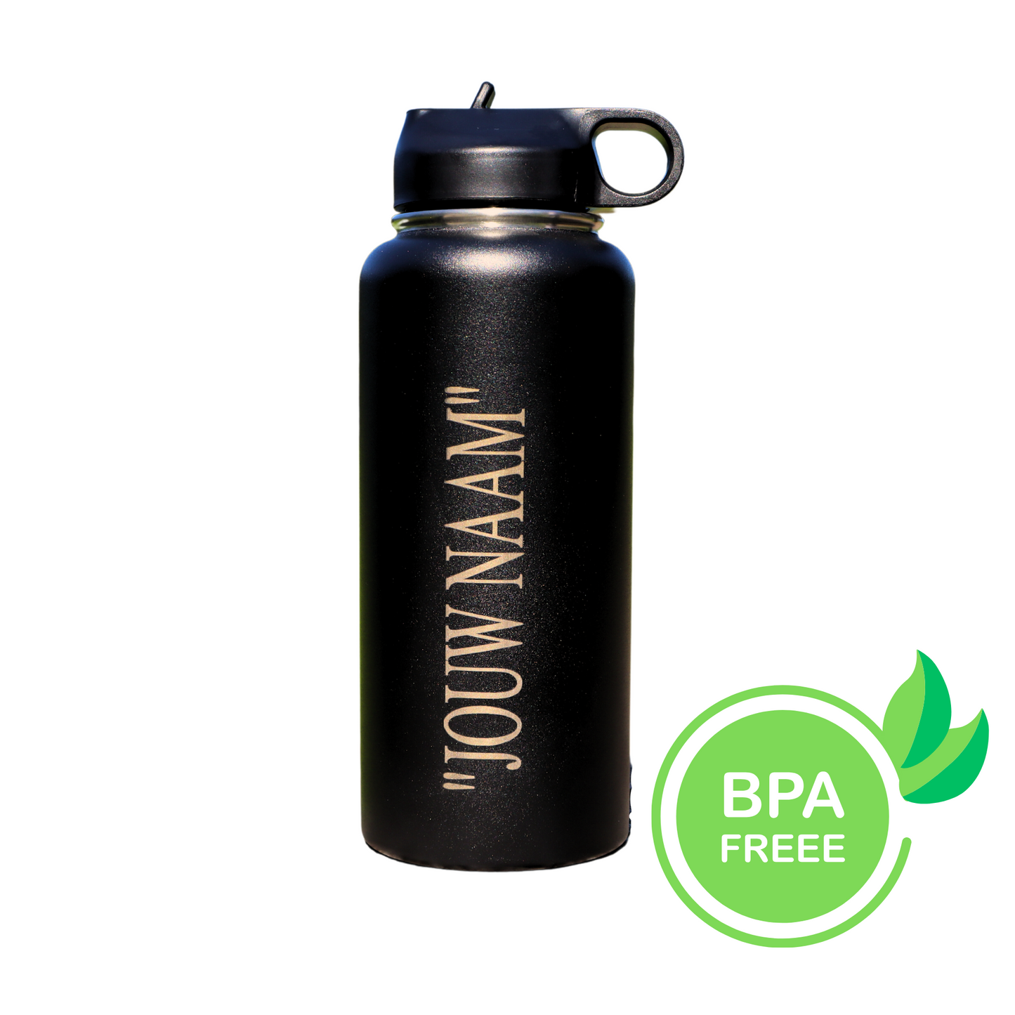 Water Bottle Black 1L - With Straw