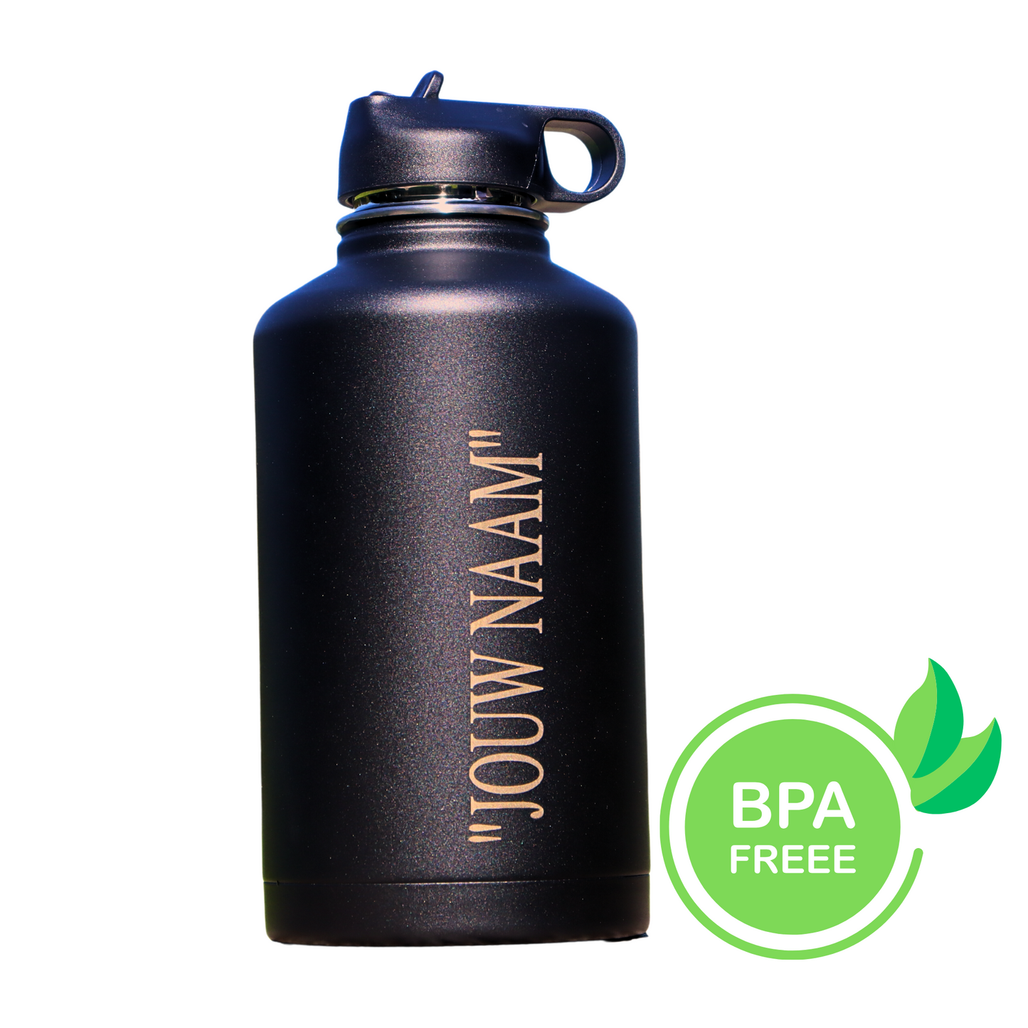 Water Bottle Black 2L - With Straw
