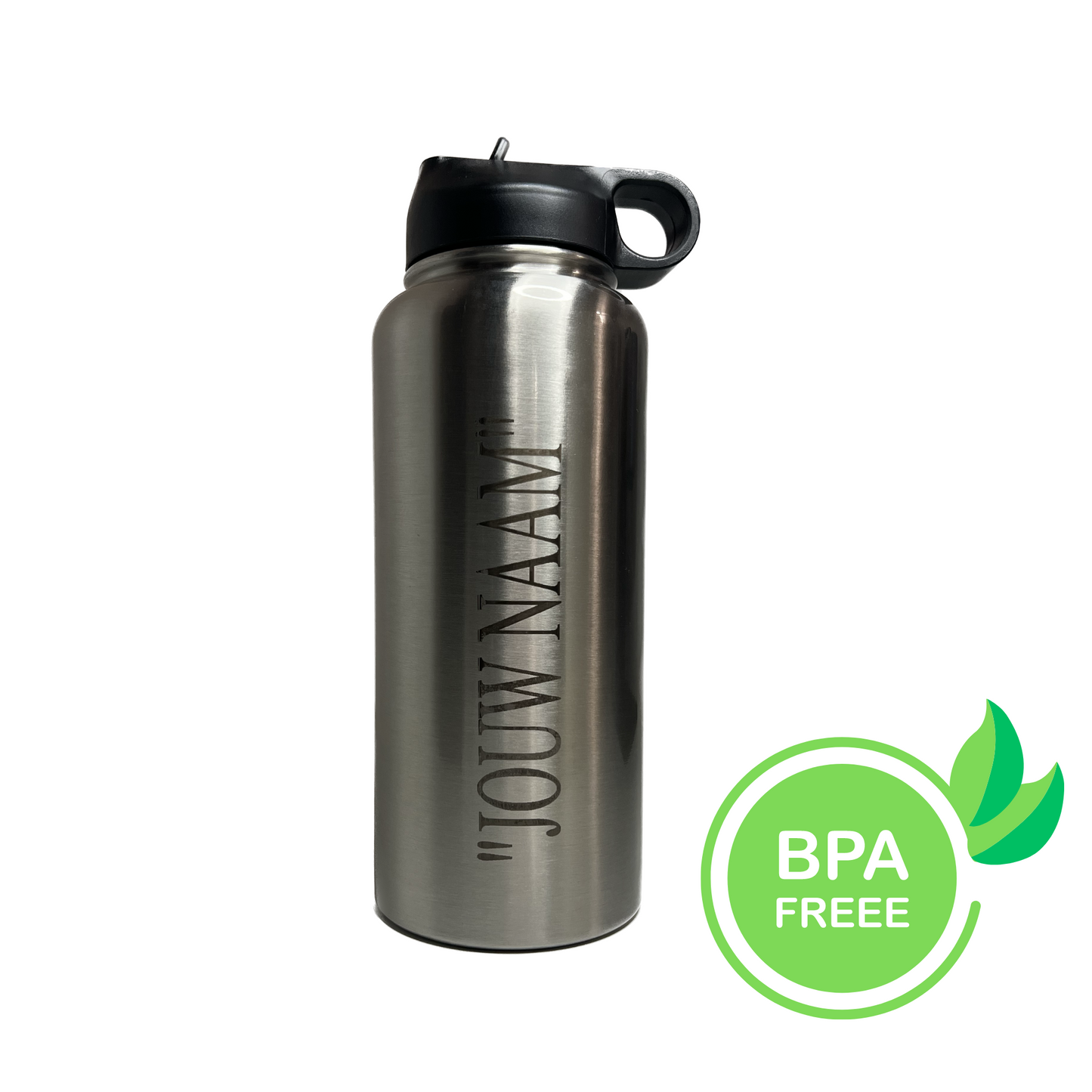 Waterfles Zilver 1L - Met Rietje